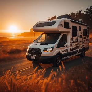 Ford Transit 350 HD extended camper van, van life in Mendocino at sunset-16